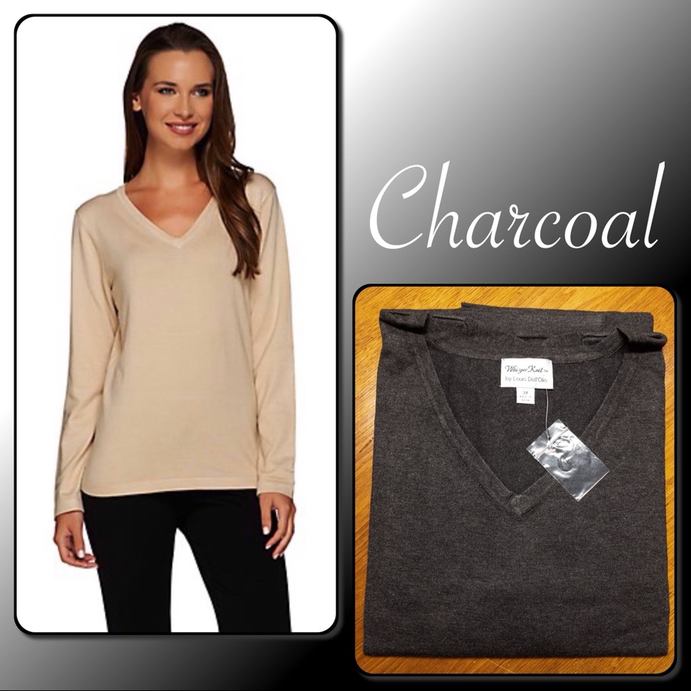 Whisper Knit V-neck Sweater, NWT 3X Charcoal Grey